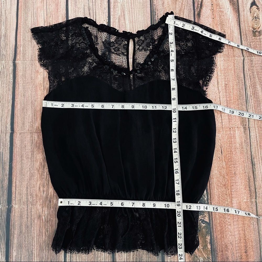 Express Black Lace Peplum Silk Blouse Sequins M - Picture 13 of 15